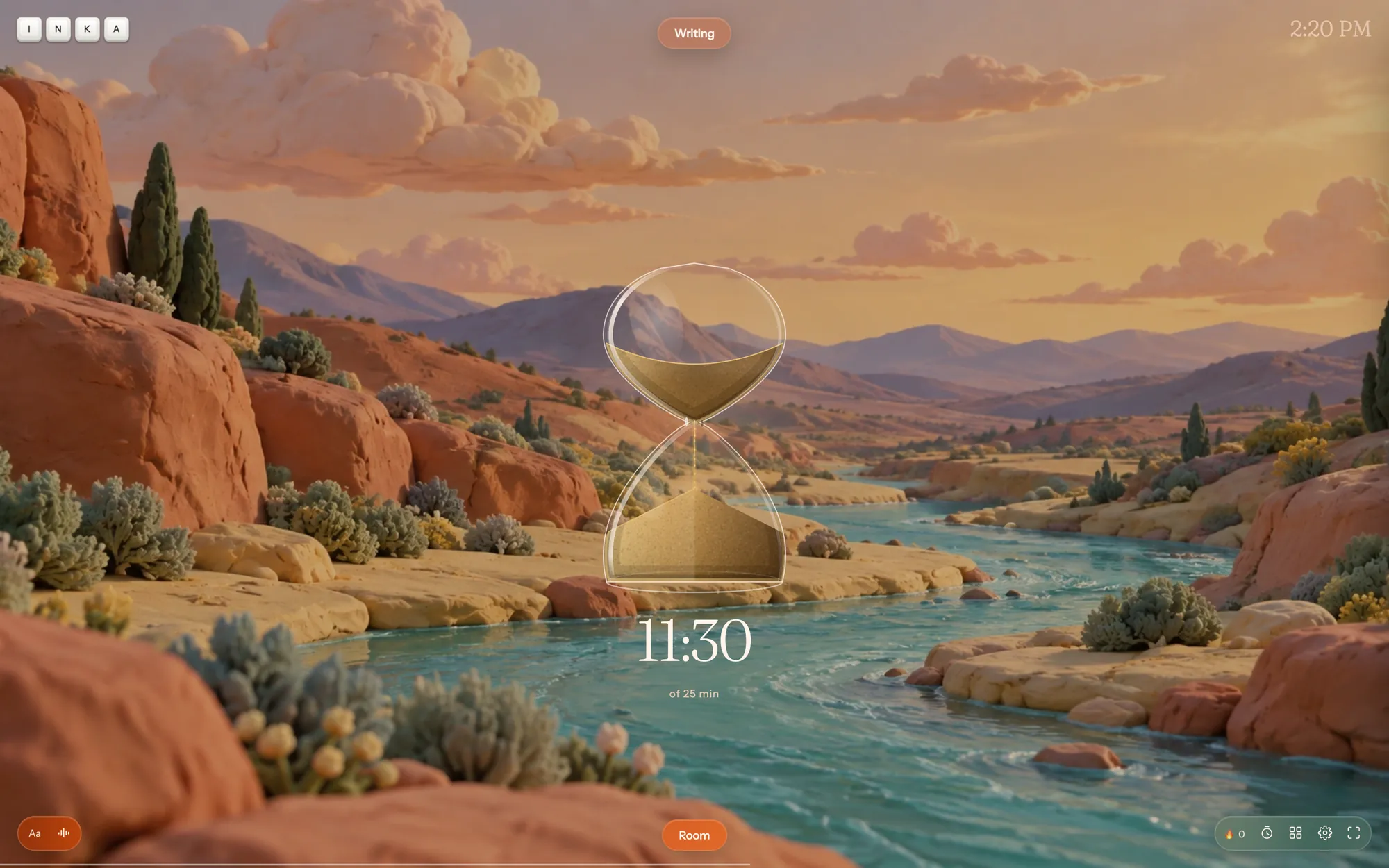 An hourglass timer in the Clay Riverbend room