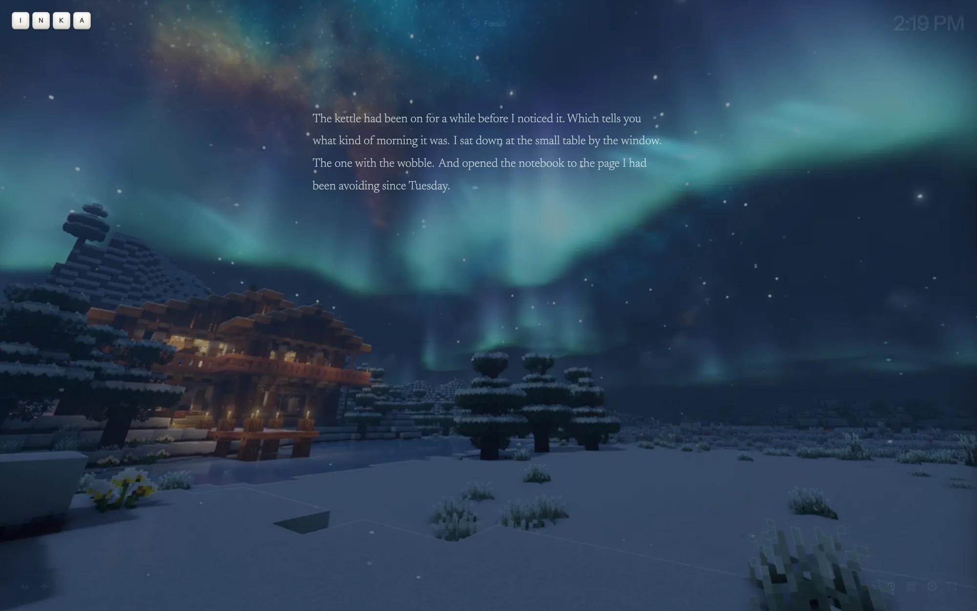Writing under the aurora in the Aurora Cabin room