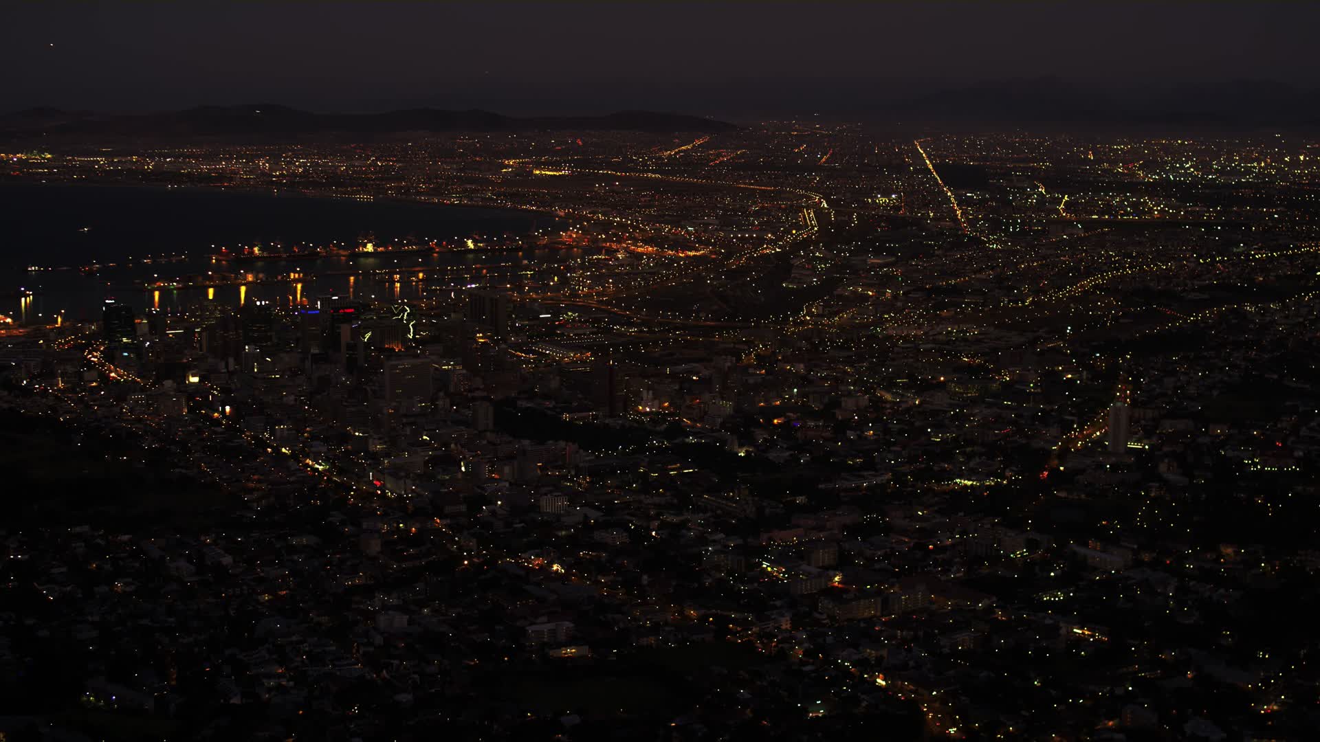 The lights of Cape Town at night, seen from above